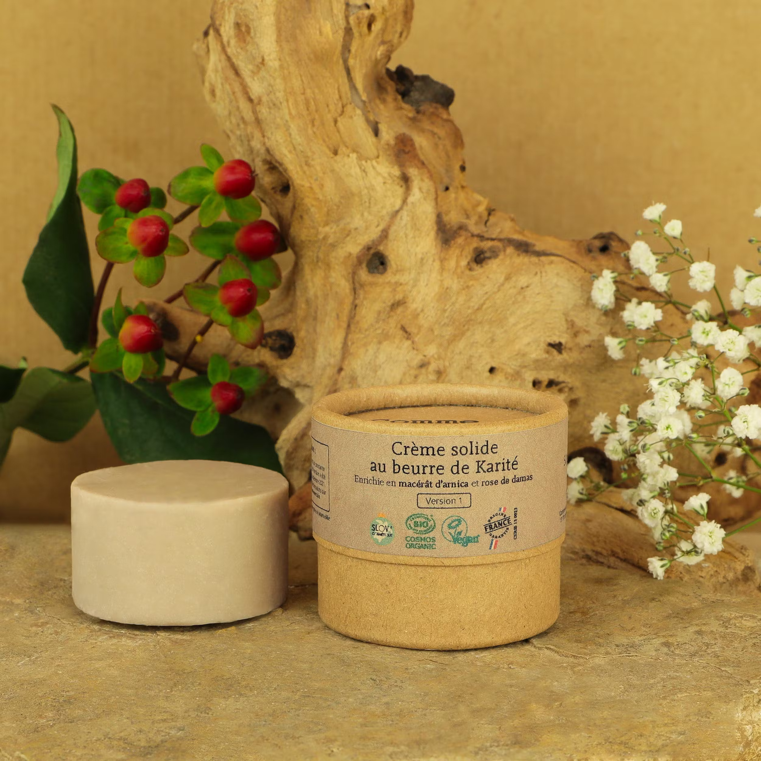 Crème Solide Bio Naturelle À L'Arnica Et À La Rose De Damas - Comme Avant