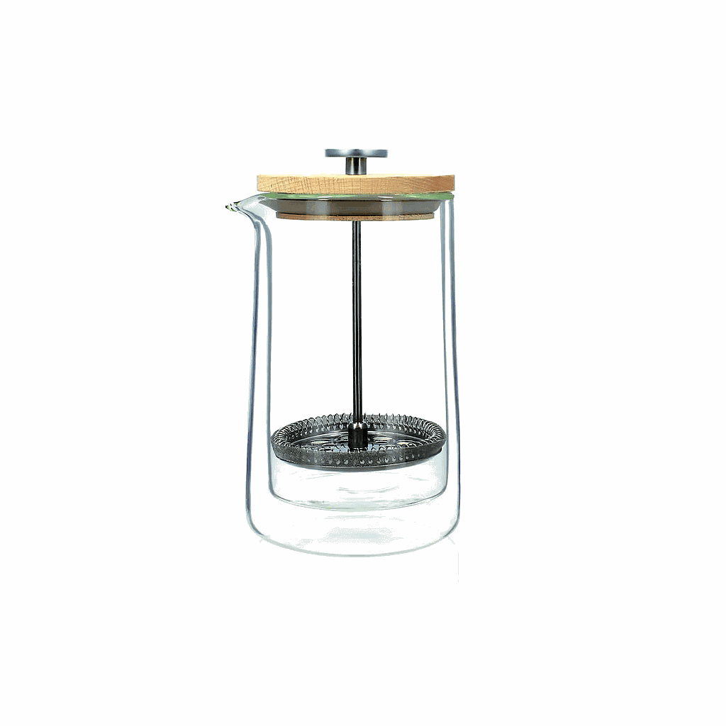 Cafetière À Piston 500Ml En Verre Double Paroi Couvercle En Bois