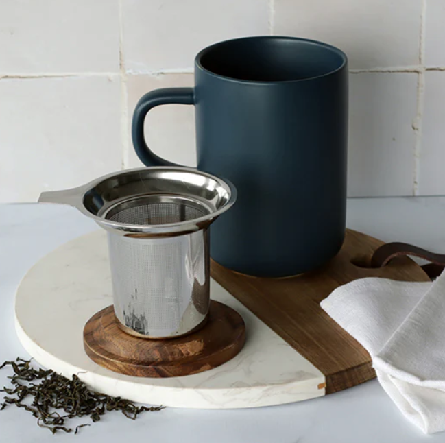 Tisanière juliet bleu en grès et couvercle en acacia de 475ml - Ogo