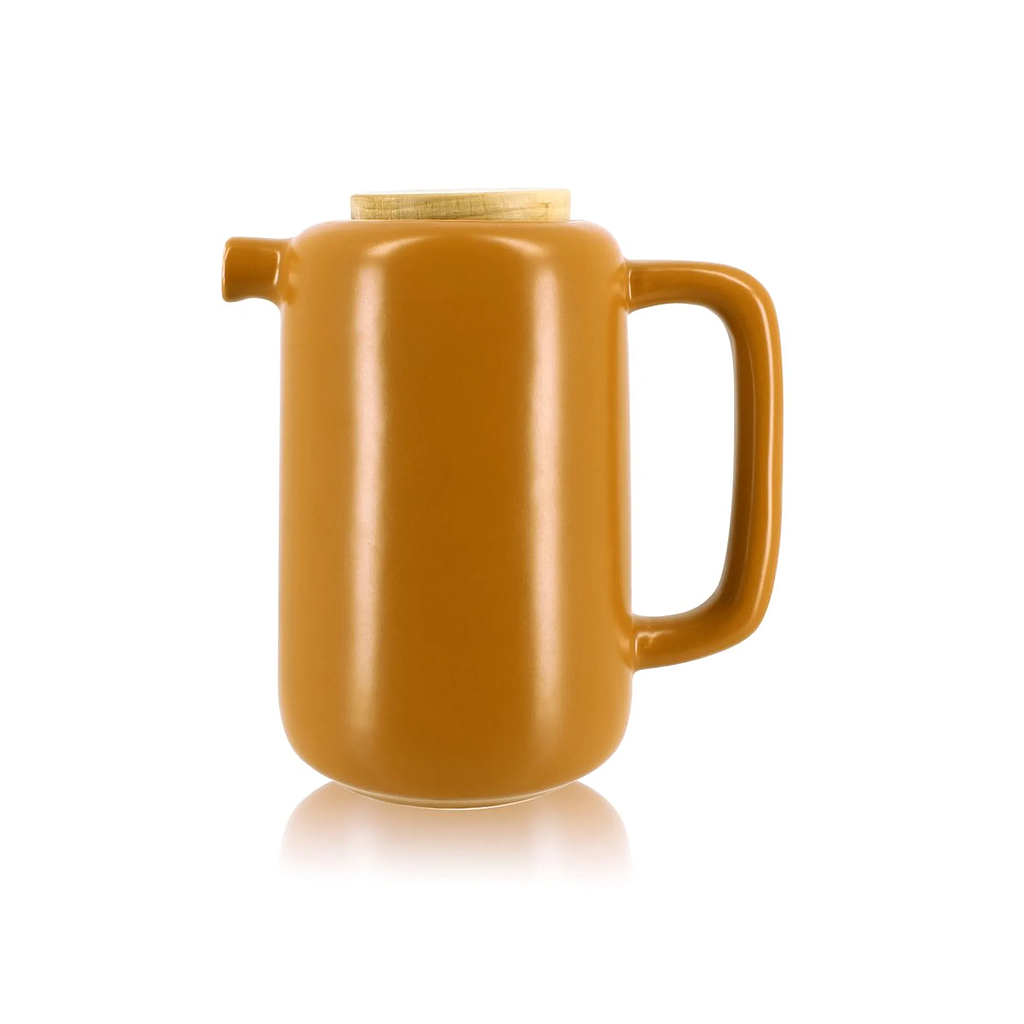 Théière Outo Jaune En Grès Et Couvercle Bois 900Ml