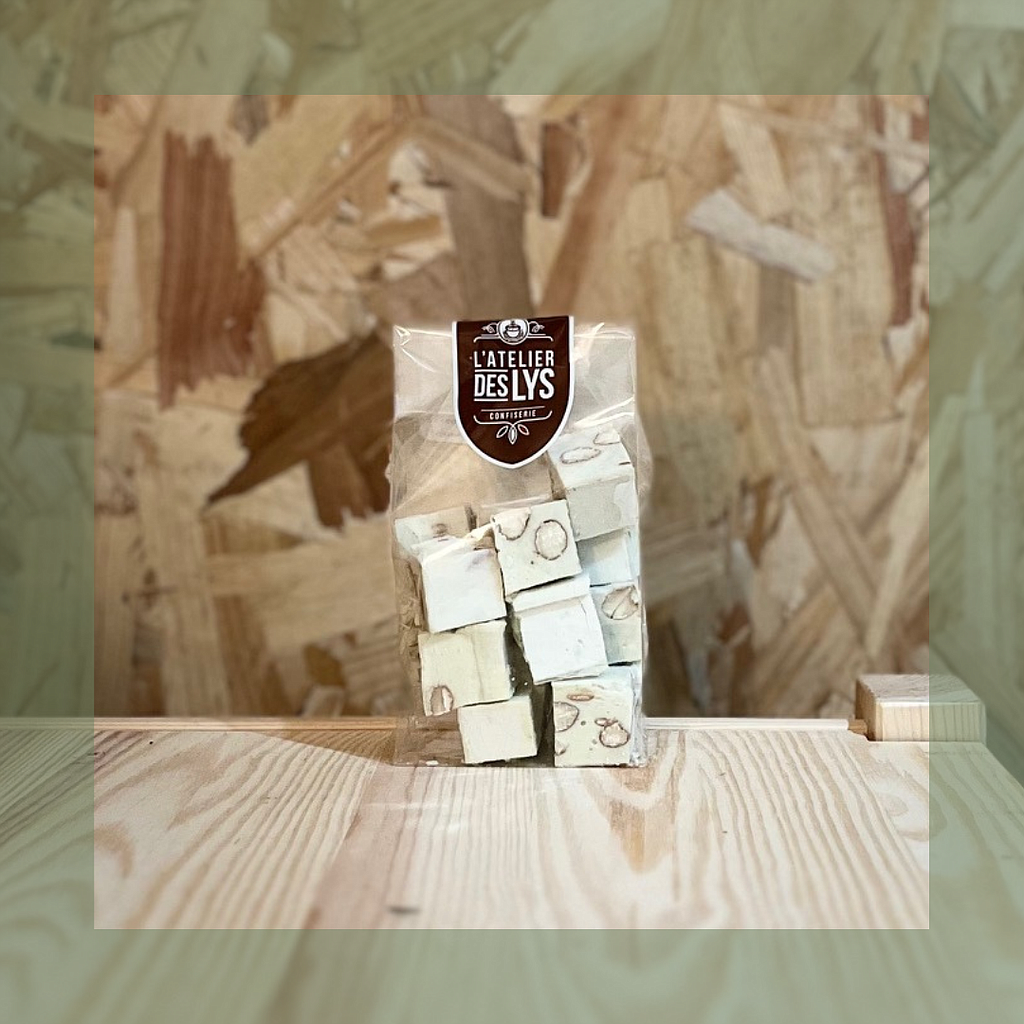 Nougat tendre de ducasse vanille amandes emballage transparent - L'atelier des Lys