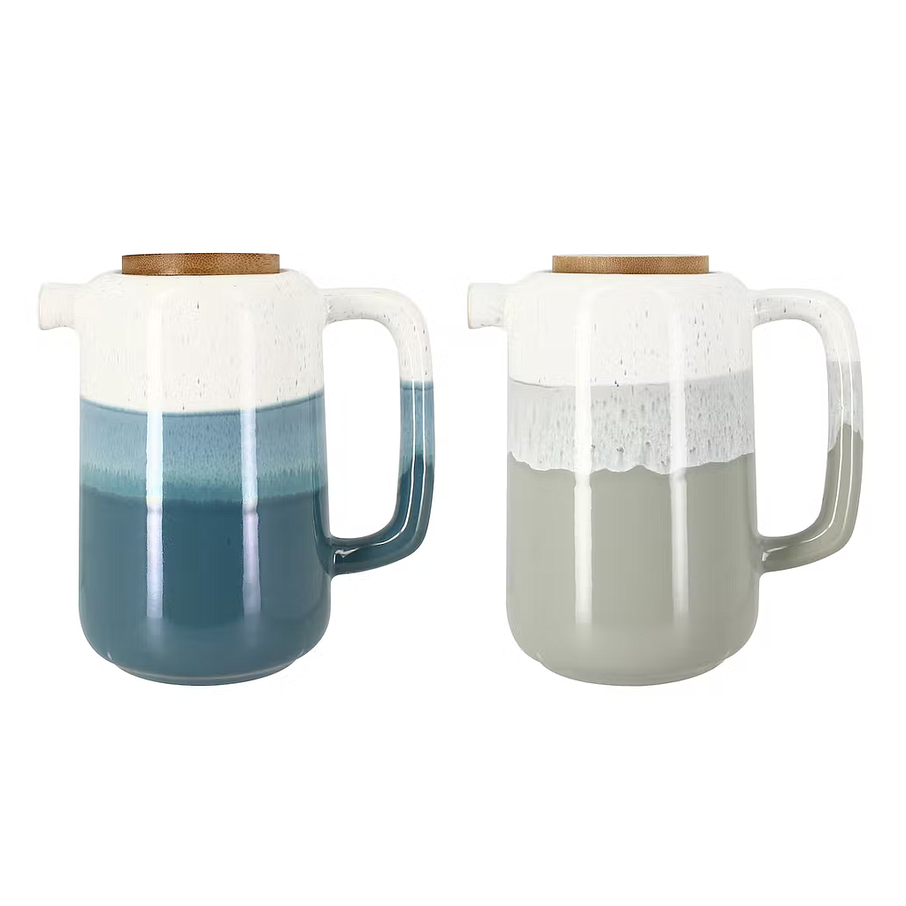 Théière riga 1l en grès 2 couleurs assorties bleu et vert amande - Ogo