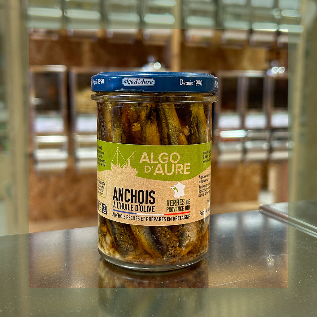 Anchois à l'huile d'olive et herbes de Provence bio - bocal verre 190G