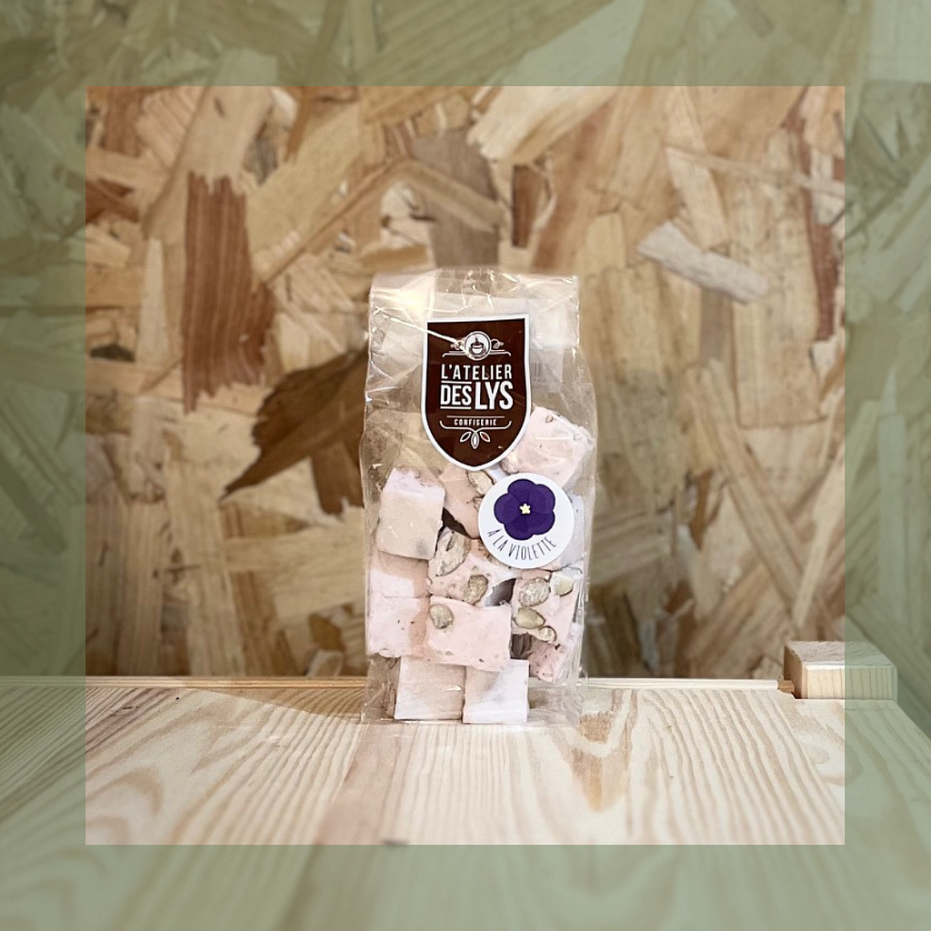 Nougat tendre à la violette emballage transparent - L'atelier des Lys