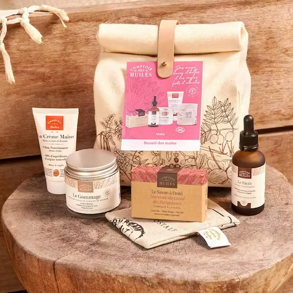 Coffret bio - Beauté des mains - Gommage / Crème / Huile / Savon - Le Comptoir Des Huiles